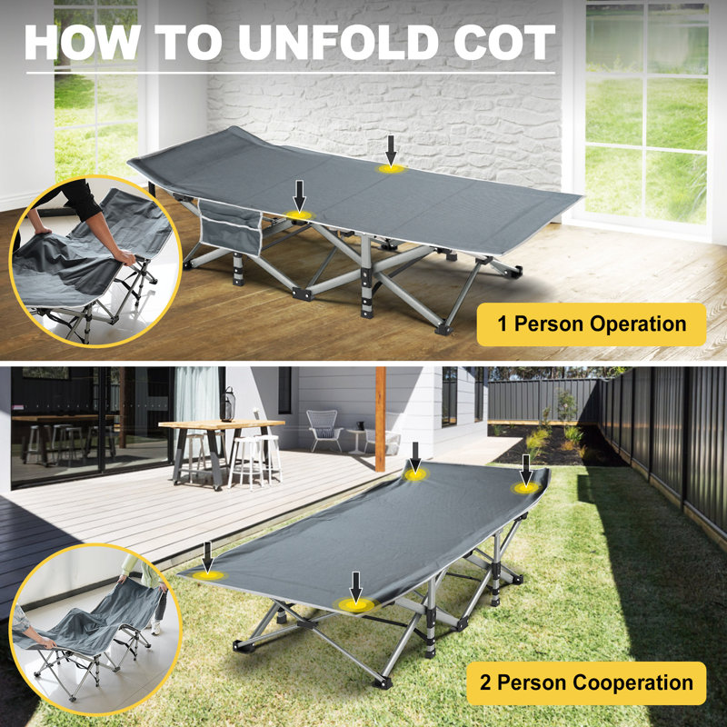 Heavy-Duty Steel Frame Folding Camping Cot with Pillow and Carry Bag