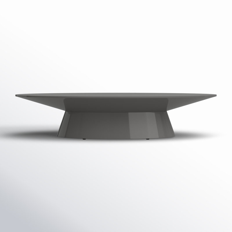 Russom Solid Wood Pedestal Coffee Table, Glossy Dark Gull Gray
