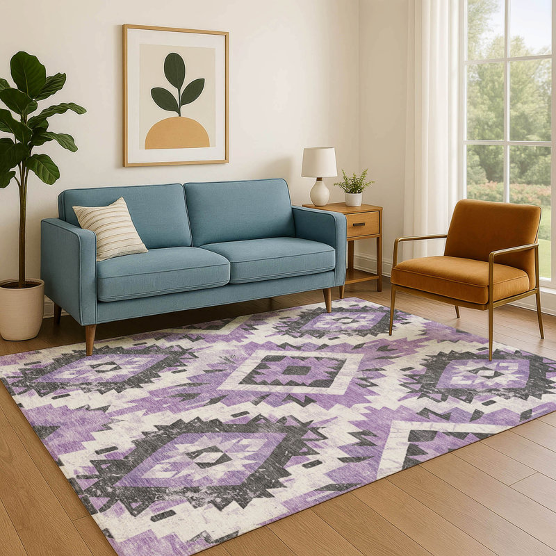 Tapis de qualité supérieure lavable à la machine Crestover AMF1878 Aztec, Rectangle 9 pi x 12 pi