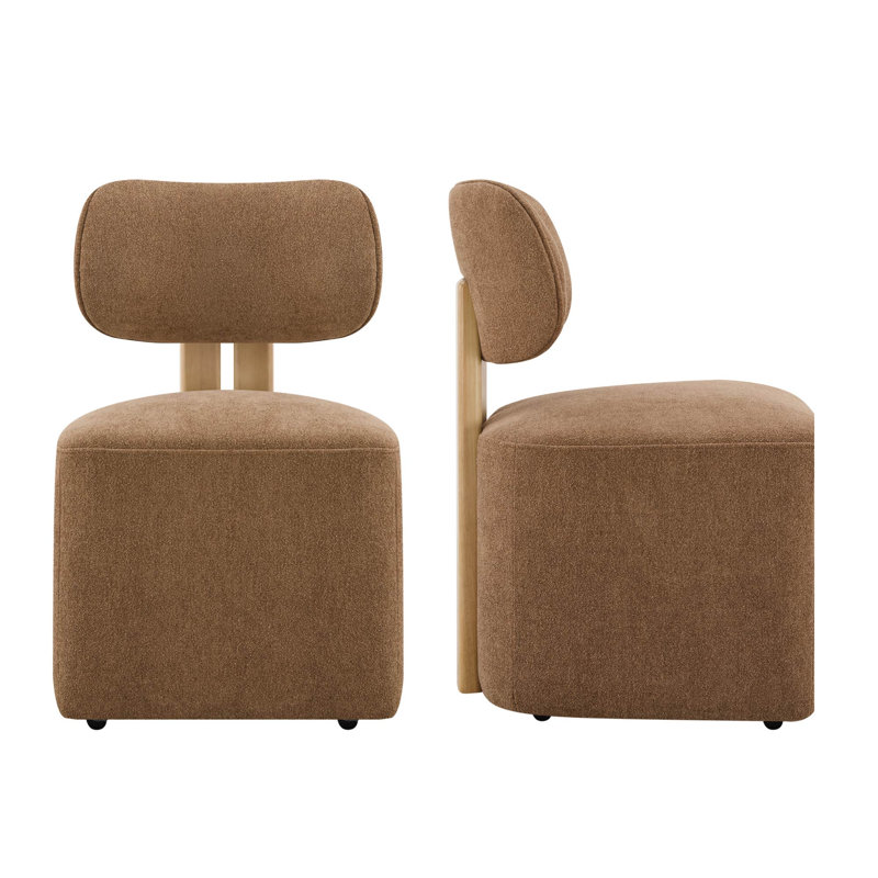 Chaises de salle à manger rembourrées modernes Kallan avec structure en bois massif et roulettes, Chameau d'élite