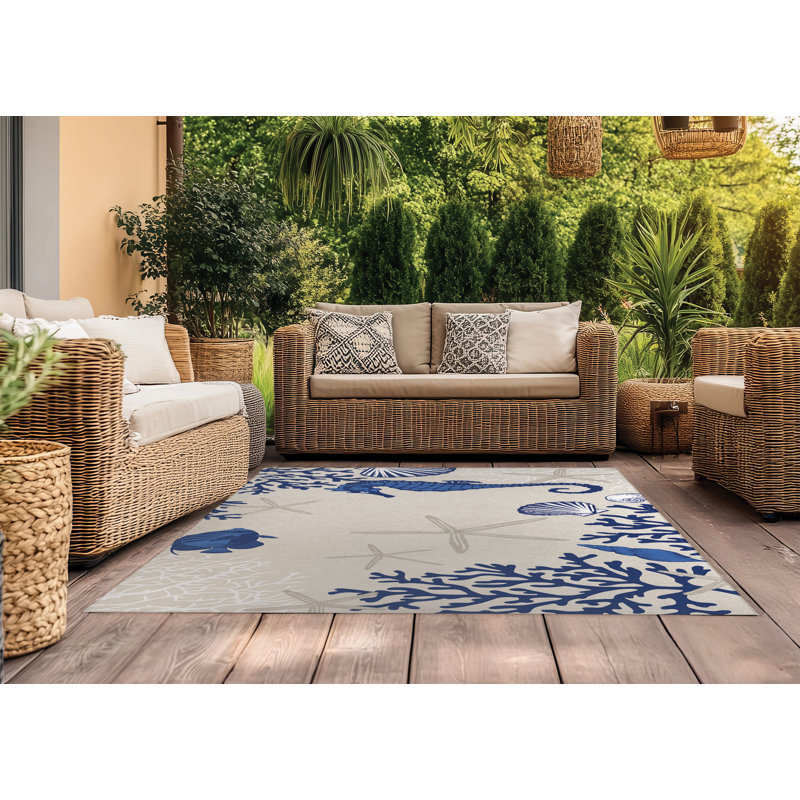 Tapis d'extérieur Coral & Seahorse, Rectangulaire 2 pi x 3 pi