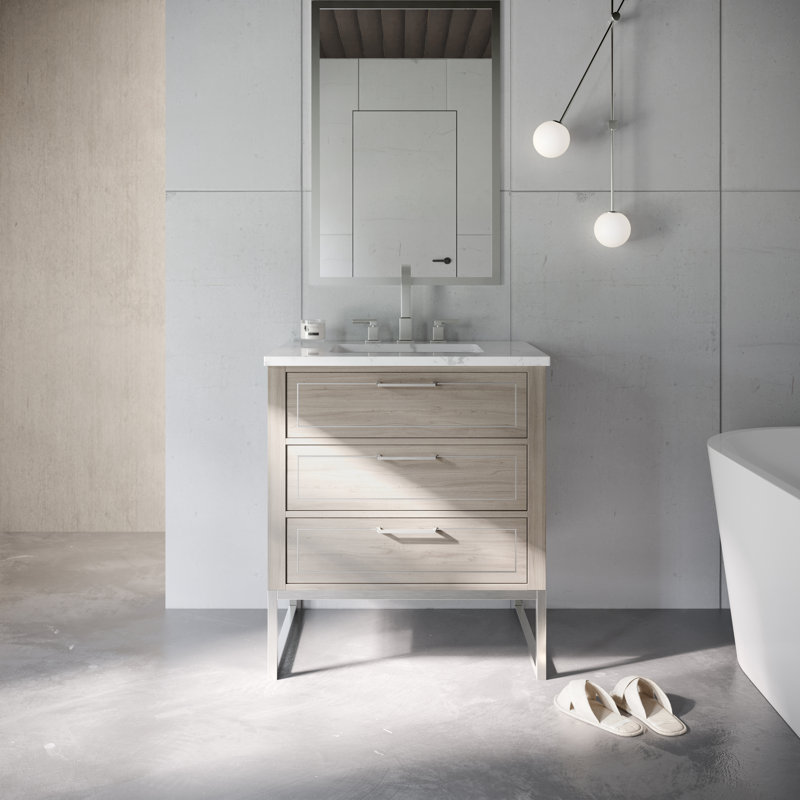 Markham 30'' W Single Vanity, Cashmere Gray, Carrara Marble, Brushed Nickel