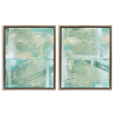 Teal Abstract Bridge Cityscape 2 PC Framed Floater Canvas Set by Grace Popp