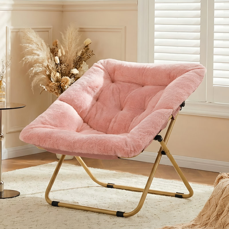 Comfy Saucer Chair, Foldable Lounge Chair, Soft Faux Fur Reading Chair For Teens Adults, Folding Lazy Chair/moon Chair For Living Room, Bedroom, Dorms, X-large Pink