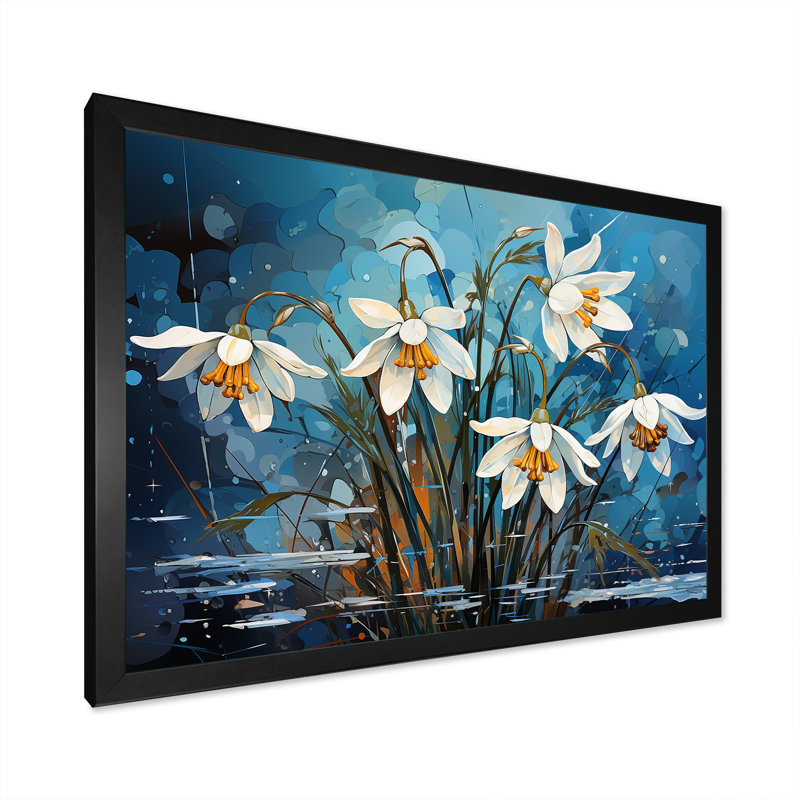 «Realistic Snowdrops Winter Chills III», reproduction sur toile, Cadre simple noir, H 34 po x l 44 po x P 1,5 po