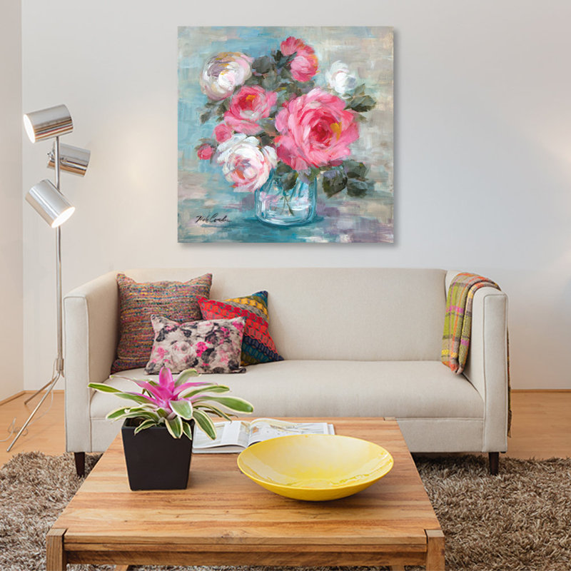 « summer roses ii », impression sur toile, H 12 po x l 12 po x P 1,5 po, Toile tendue, Pas de tapis