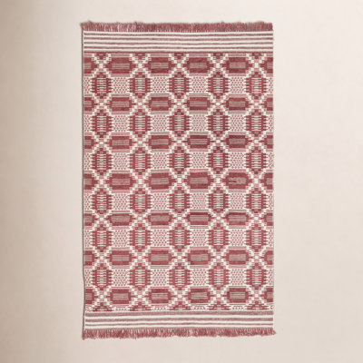 Caden Red White Hand-Knotted Geometric Rug