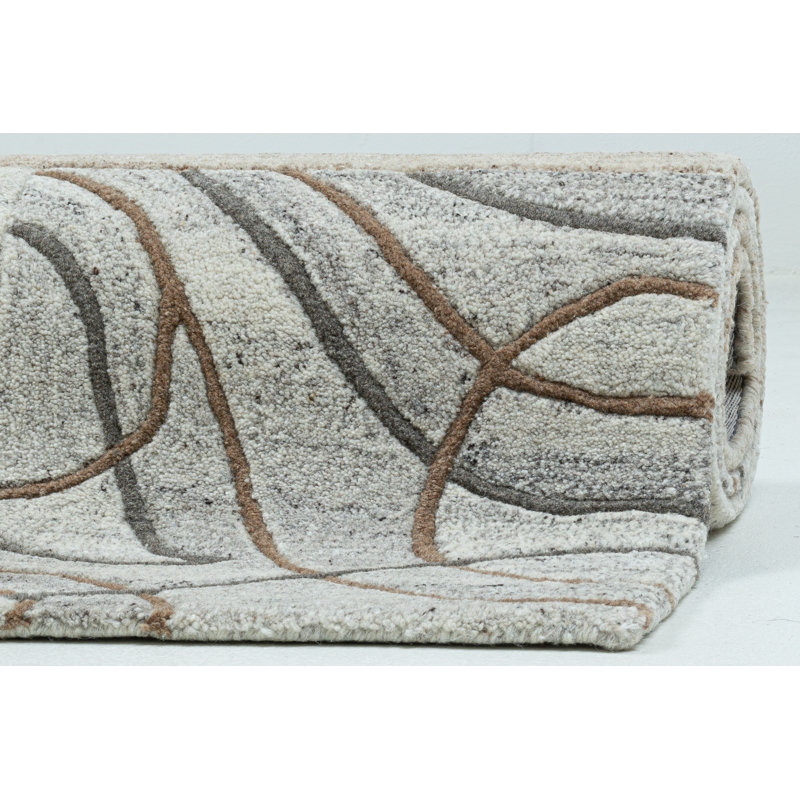 Klement Handmade Tufted Wool Beige/Grey Rug, Rectangle 120 x 180cm