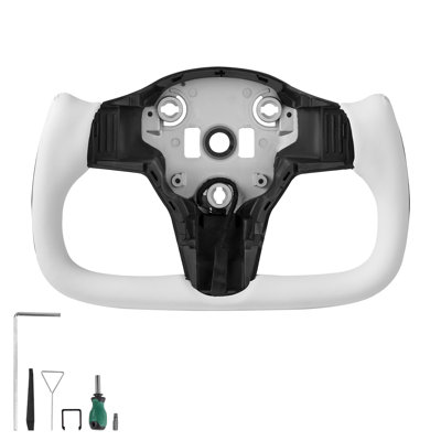 Steering Wheel for 2016-2023 Tesla Model 3, Carbon Fiber Steering Wheel D-Shaped Flat-Bottom with Heating Function, Leather Grip with Non-Slip Texture, Accessories Replacement for Model 3, Black