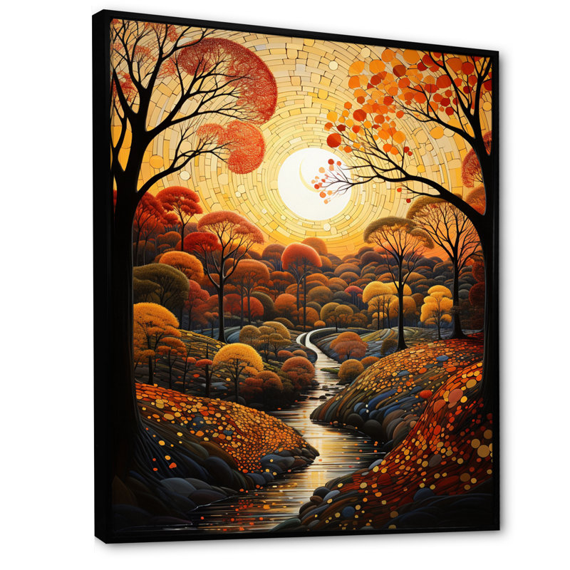 Chenell Countryside Autumnal Canopy Patchwork II - reproduction sur toile, Cadre flottant noir, H 32 po x l 16 po x P 1 po