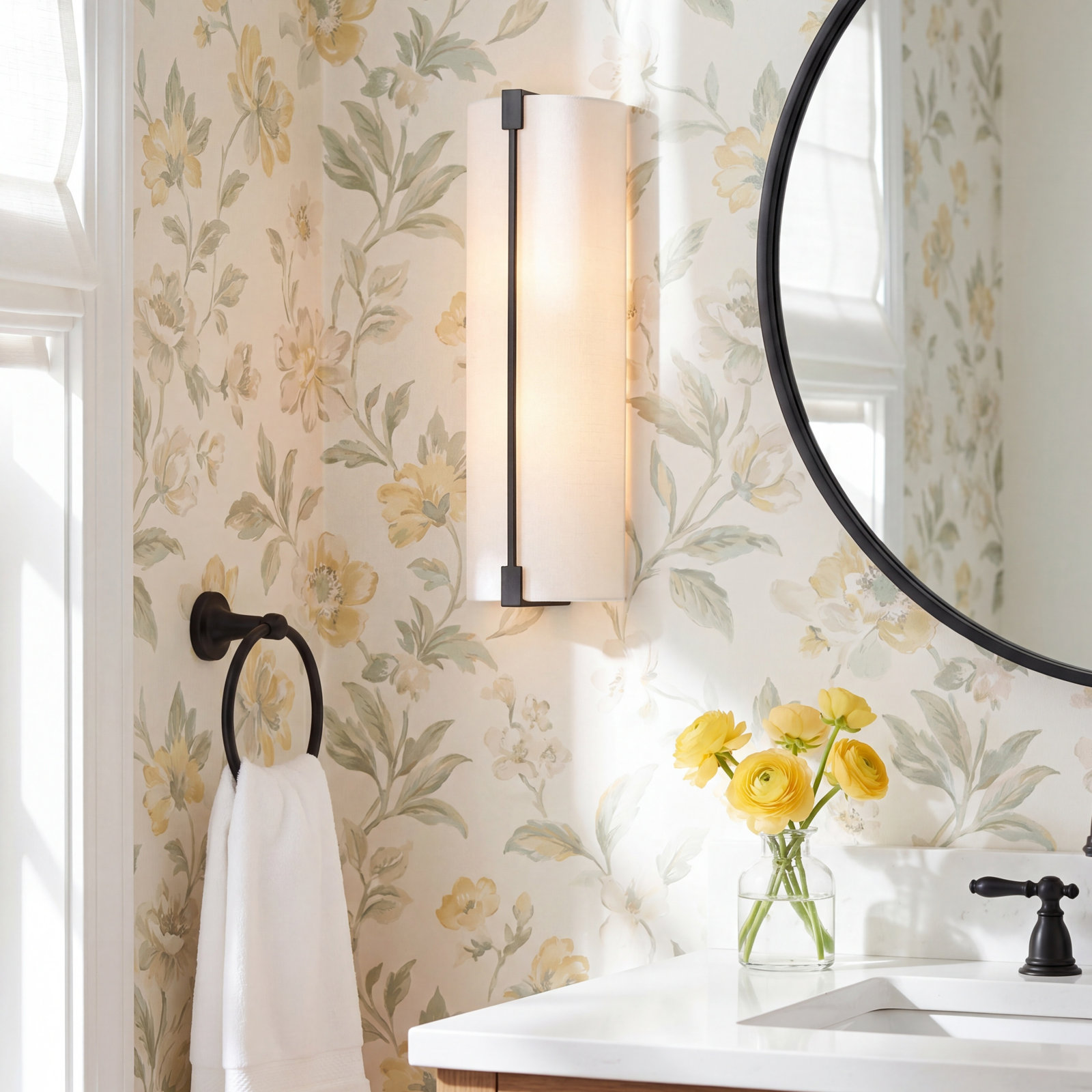 Single Light Linen Vanity Light, Aged Iron