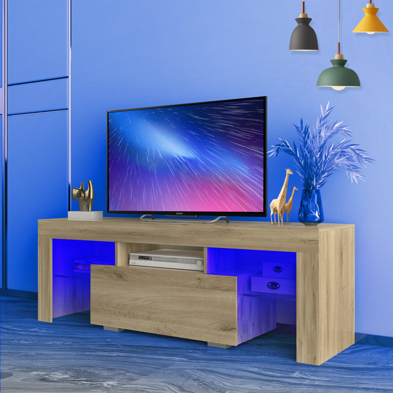 Meuble télé Daneca avec lumières DEL RVB, meuble télé à écran plat, consoles de jeu, H 17,72 po x L 51,18 po x l 13,78 po