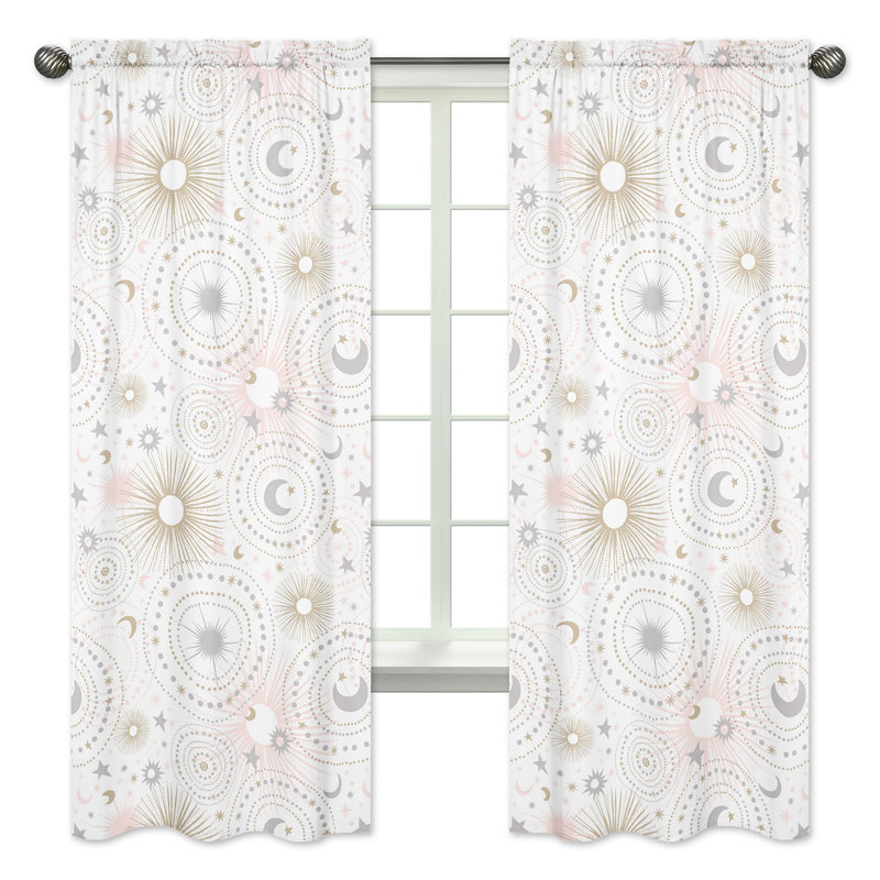 Celestial Gray and Gold Sheer Rod Pocket Kids Window Panels