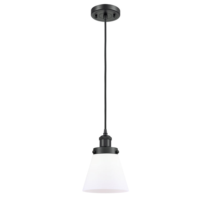 Luminaire suspendu conique à 1 lumière Wilmoth, Noir mat, DEL, Blanc mat