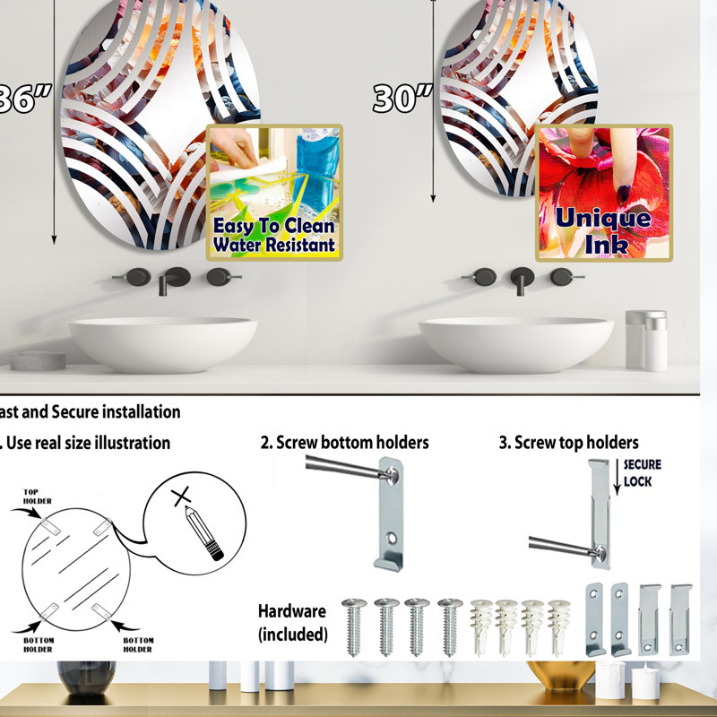Magnifiques pivoines colorées qui viennent en vie - Miroir décoratif à éventail Baptist | Ovale, 29,5 po x 19,6 po
