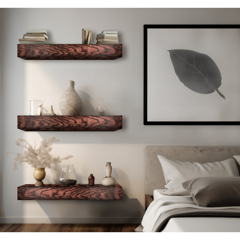 3 tablettes flottantes en chêne, H 6 po x l 31 po x P 8 po