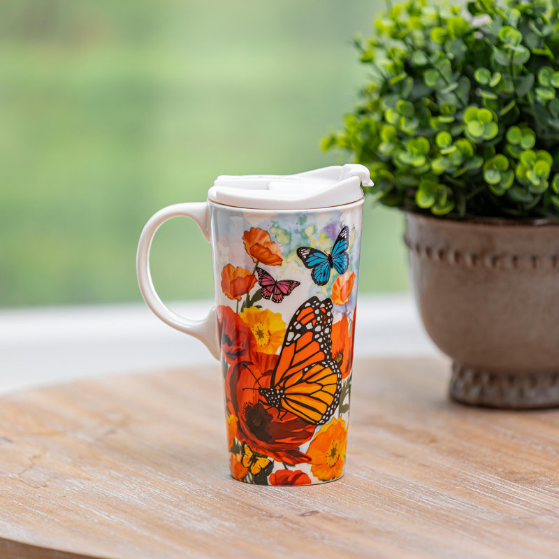 Tasse à café en céramique avec boîte-cadeau Monarch Butterfly & Friends, 17 oz