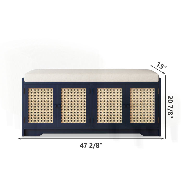 Rattan bench with storage cabinet