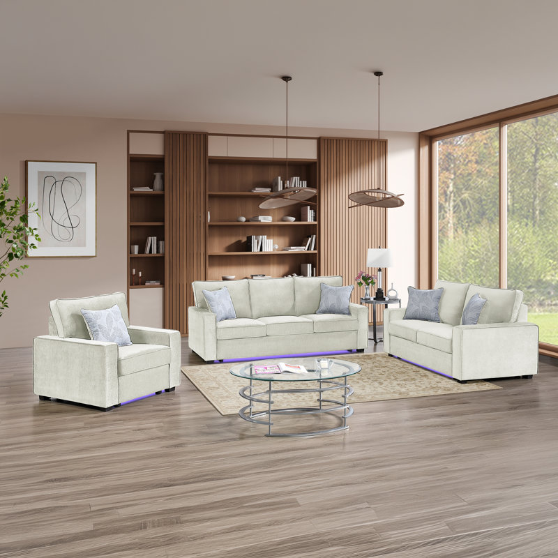 Crème Gita 3PC, 3 Pieces: Loveseat, Sofa, Chair, Cream