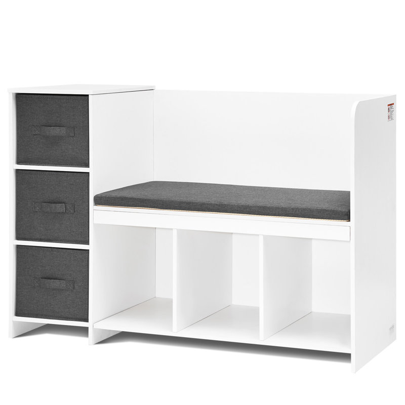 Kids Reading Nook Bench 6-Cubby Storage Bookshelf with Seat Cushion White