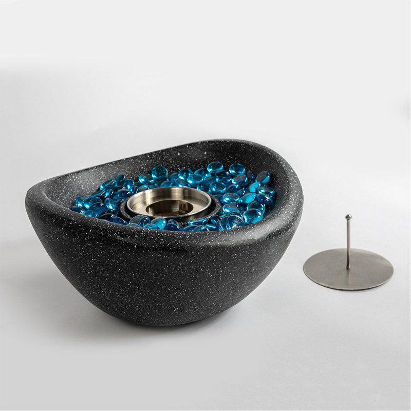 Tabletop Fire Pit, Black Portable Concrete Ethanol Fireplace
