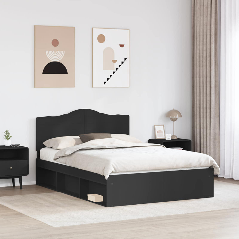 Solid Wood Bed, Black, European Kingsize (160 x 200 cm)