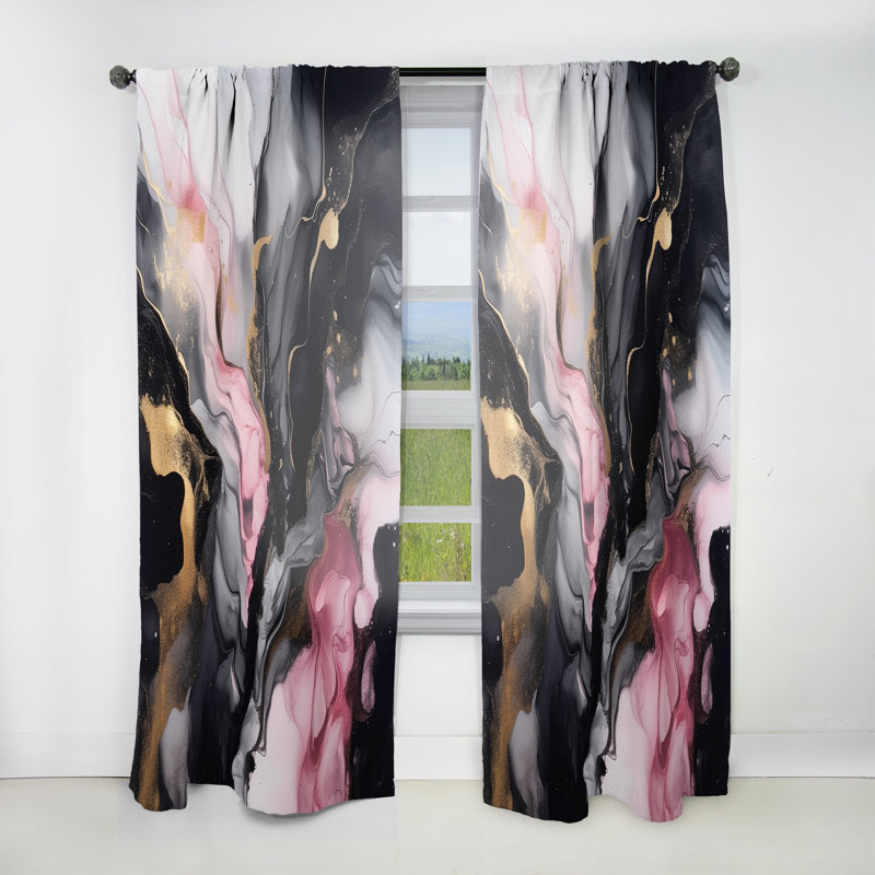 Black Gold Marble Splash II - Abstract Marble Room Darkening Abstract Curtain - 1 Panel, 52" W x 120" L