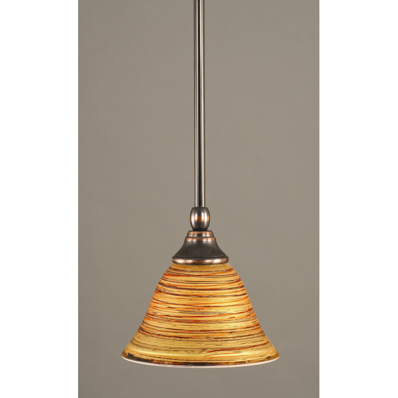 Stem Hung Mini Pendant With 7" Firré Saturn Glass, Black Copper
