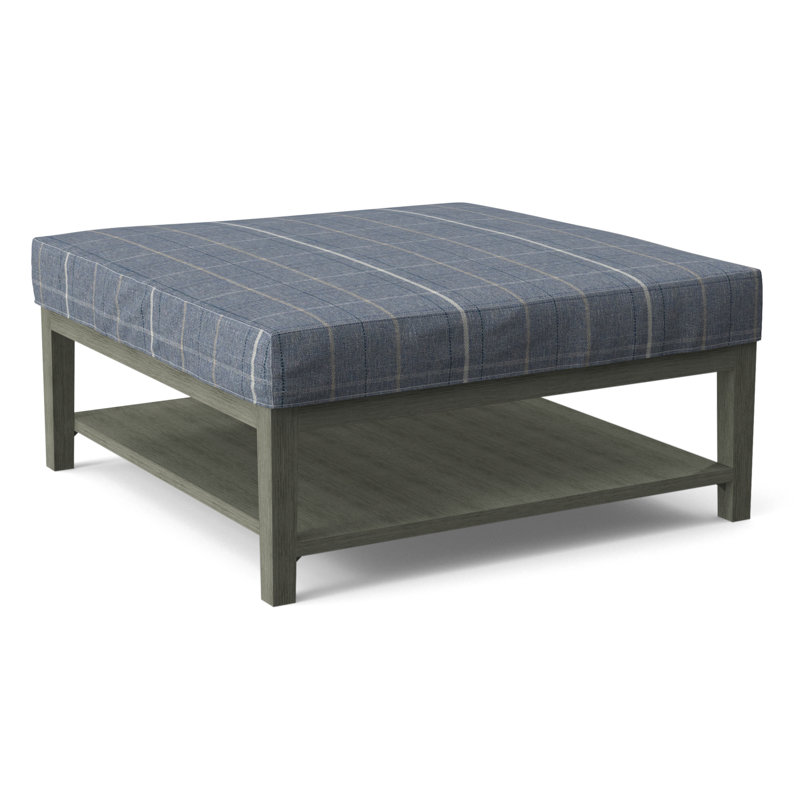 Hammond Square Ottoman, Lapis Plaid; 0126-63, Antique Black Finish