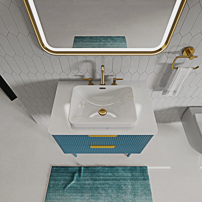 Meuble-lavabo autoportant avec lavabo en céramique, Bleu