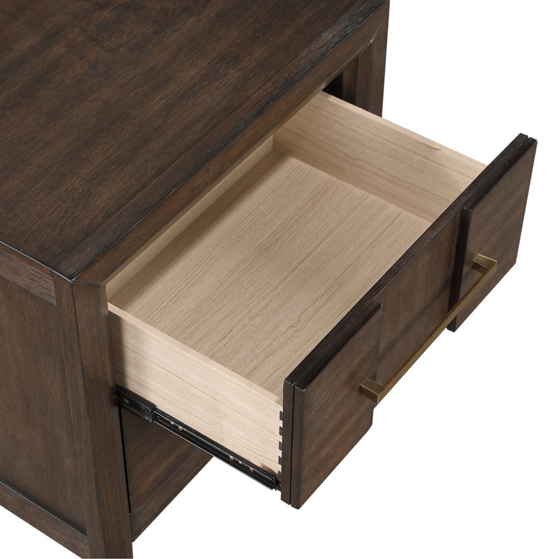 Table de chevet 2 tiroirs de style moderne en bois, Noyer