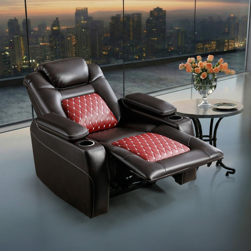 Donique 36.1'' Wide Modern and Breathable Vegan Leather Recliner with Adjustable Headrest and Cup Holder