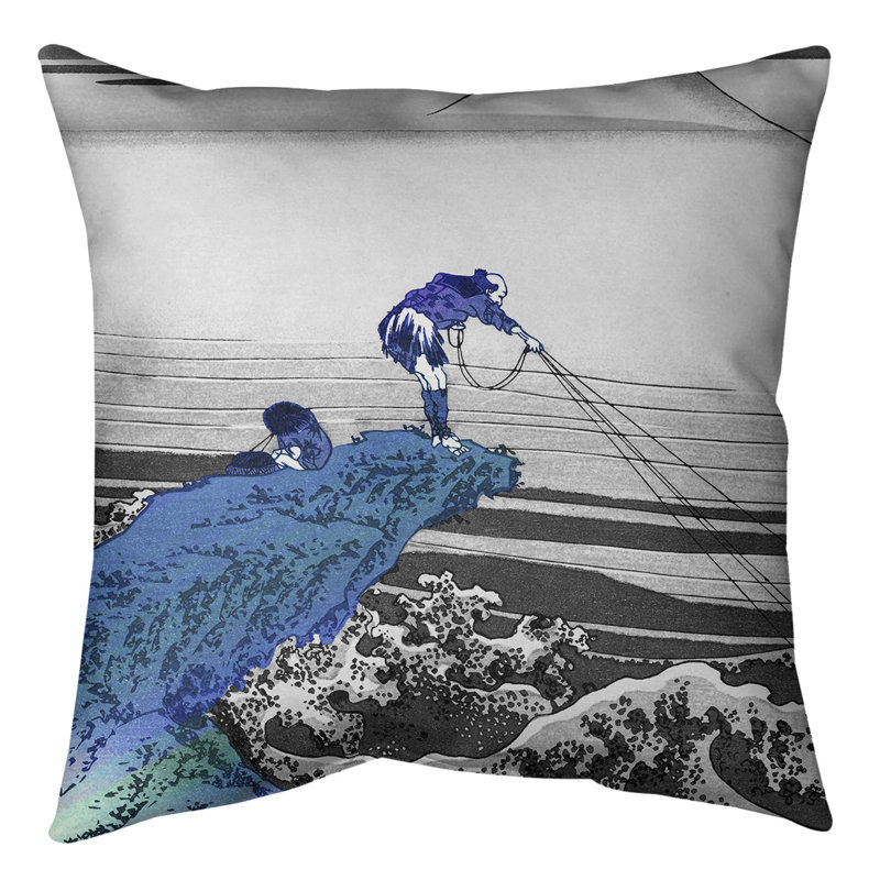 Coussin Kajikazawa in Kai, Bleu / falaise mauve, 40 po x 40 po