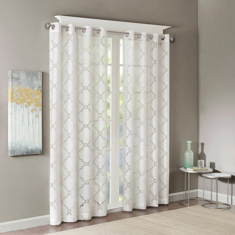 Panneau de rideau diaphane délicat à découpage et délavé (pièce unique), Blanc, L 50 po x L 84 po