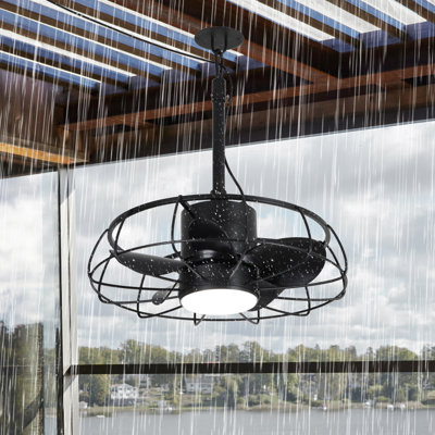 20.9" IP65 Waterproof Outdoor Caged Ceiling Fan with Dimmable LED Lights and Remote Control, Wet Rated Plug-in Ceiling Fan with 3 Color LED Light