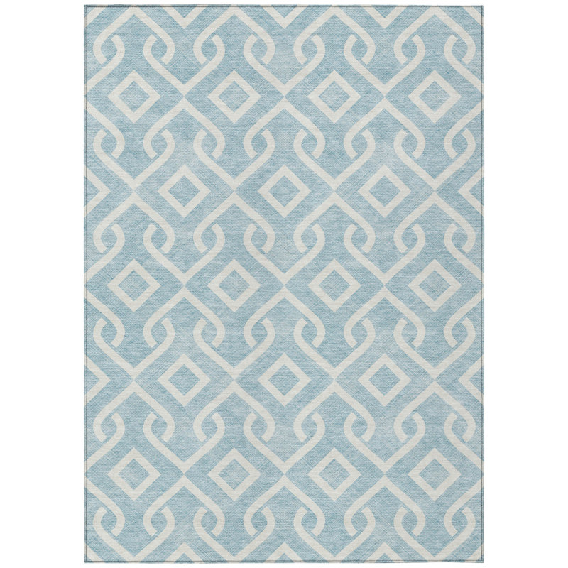 Tapis intérieur / extérieur lavable bleu ciel et ivoire 3 pi x 5 pi