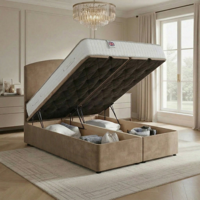 Upholstered Ottoman Bed, Mink, Double