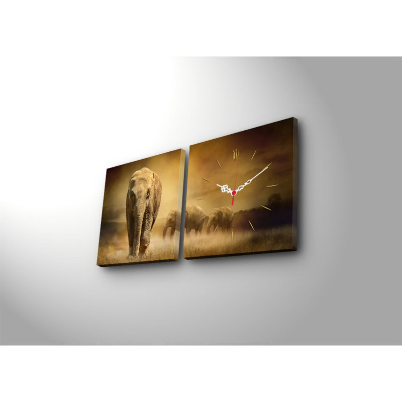 Horloge murale élégante en toile décorative (2 pièces), 23,6 po x 23,6 po | 100% toile de suède avec cadre 100% bois, épaisseur: 1,2 po | Décoration intérieure unique, parfaite pour les salons et les bureaux
