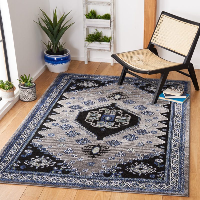 Tapis oriental gris / noir Abbie-Anne, Rectangle 9 pi x 12 pi