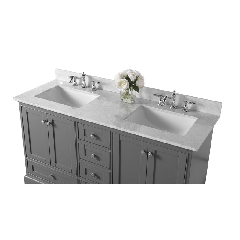 Audrey 60'' W Double Vanity, Carrara White, Brushed Nickel, Sapphire Gray
