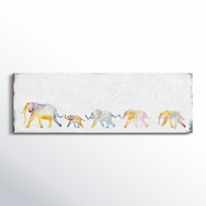 'Elephant Line' Print On Wrapped Canvas, 15" H x 45" W x 1.5" D