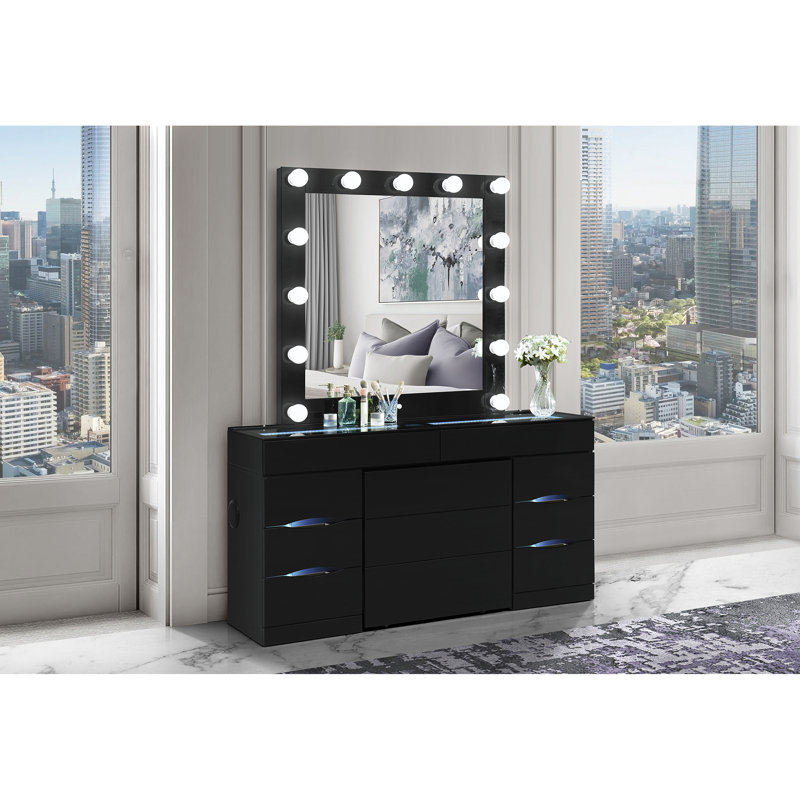 Ensemble coiffeuse et tabouret noir Elisa, Noir