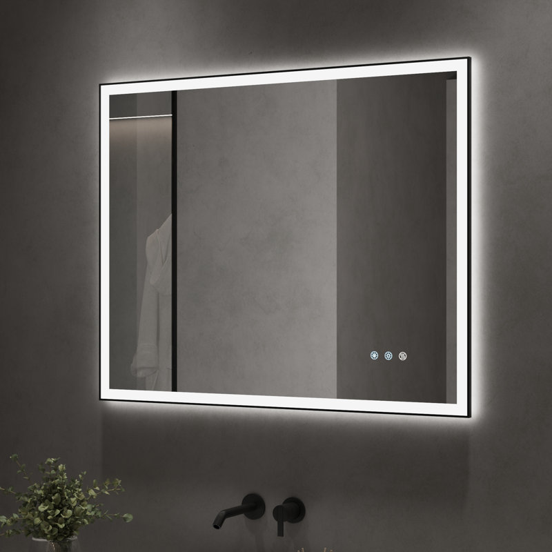  DeerValley LED Bathroom Vanity Mirror, Front And Backlit Matte Black Frame Lighted Vanity Mirrors, 32" x 40"