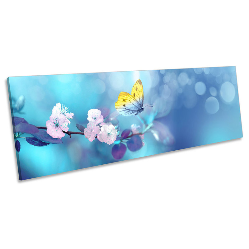 Beautiful Butterfly Flowers Floral Panoramic - Wrapped Canvas Panoramic Painting, 30.48cm H x 91.44cm W x 2cm D
