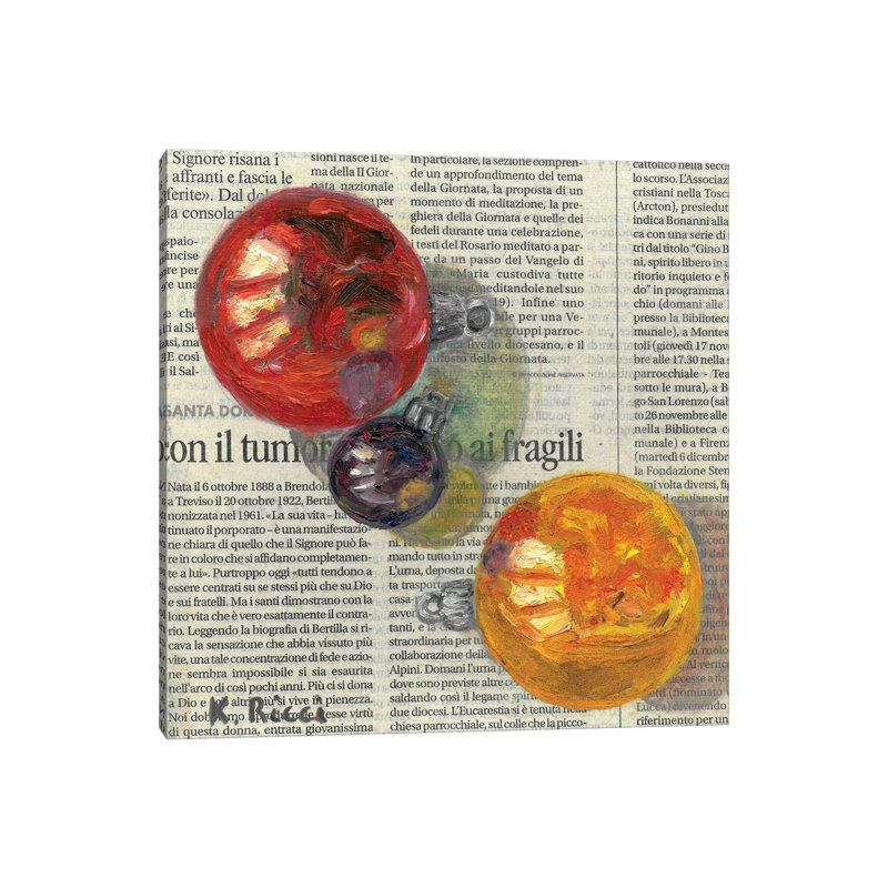 New Year Balls On Newspaper 1 Piece Wall Art on Canvas, 93.98 cm H x 93.98 cm W, Wrapped Canvas
