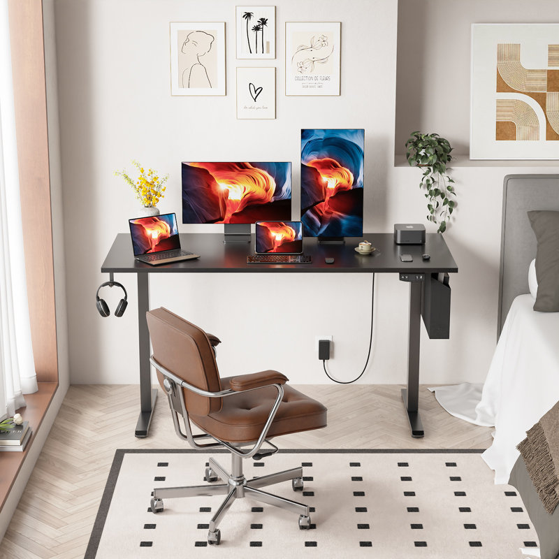 Bureaux debout et réglables en hauteur, Noir / Noir, H 47,2 po x l 55,1 po x P 23,6 po