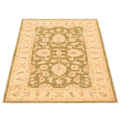 Tapis beige en laine noué à la main de conception unique 4 pi x 6 pi New Age Chobi