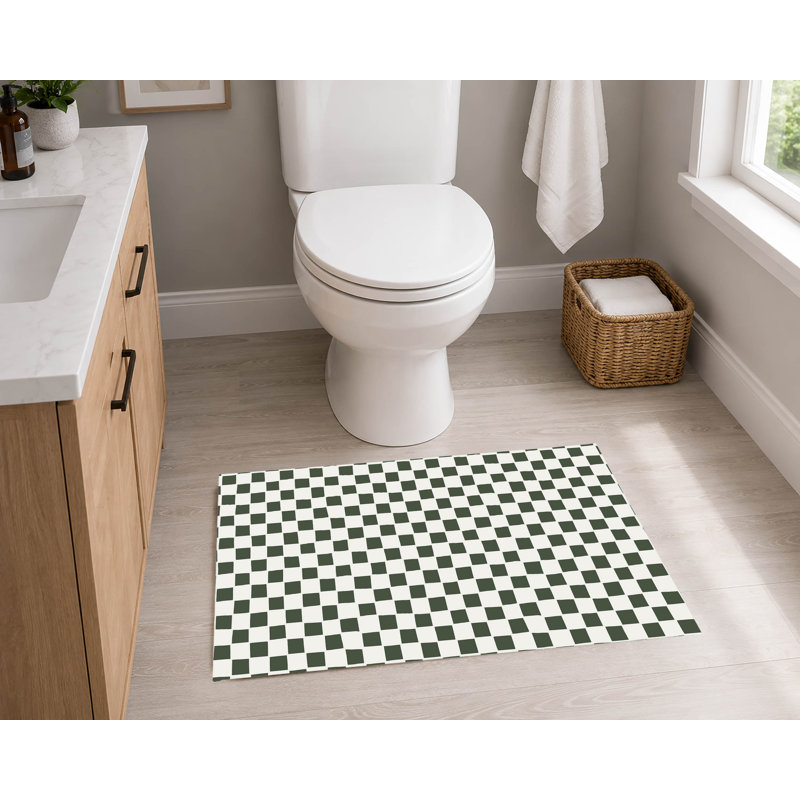Checkered Absorbent Non-Skid Rectangular Toilet Mat