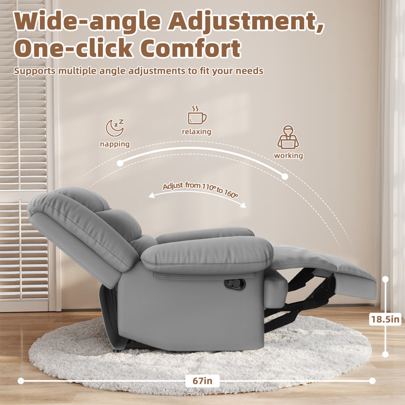 86cm Wide Standard Recliner Sofa Classic Oversize Manual Recliner Sofa, Grey