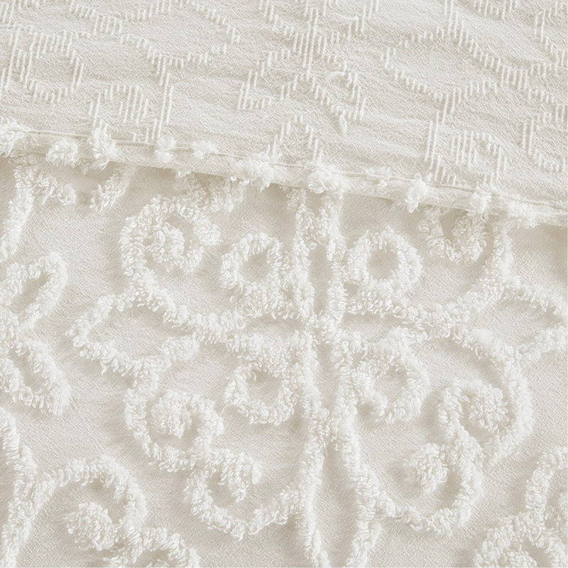 Ensemble de couvre-lit 3 pièces en chenille de coton touffeté blanc cassé / grand et léger pour une utilisation toute l'année